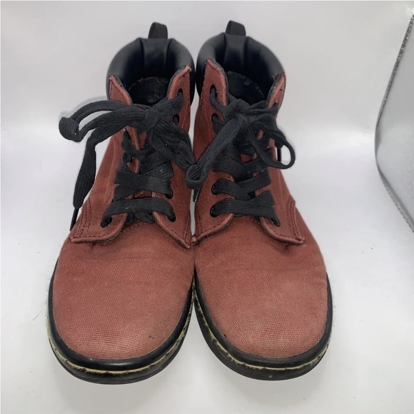 Women’s Dr Martens Maelly Maroon Canvas Eye Ankle Boots Size 6 - Picture 2 of 7